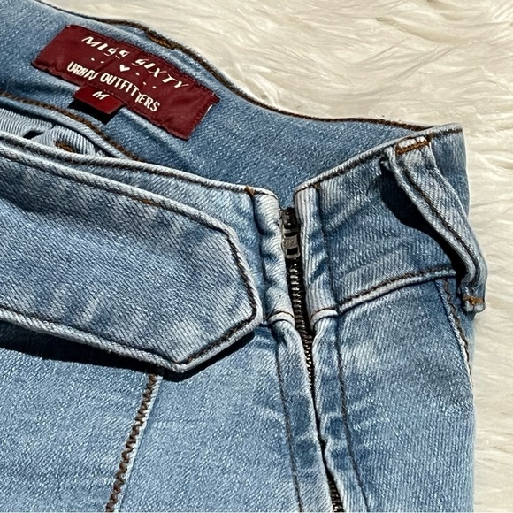 Vintage 90s Y2K Miss Sixty Light Denim Micro Mini Skirt Pleated Side Zip Stretch - Picture 4 of 11
